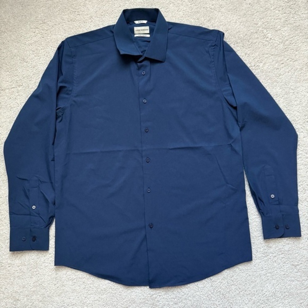 Lucky Brand Men Deep Blue Dress Shirt Sz L